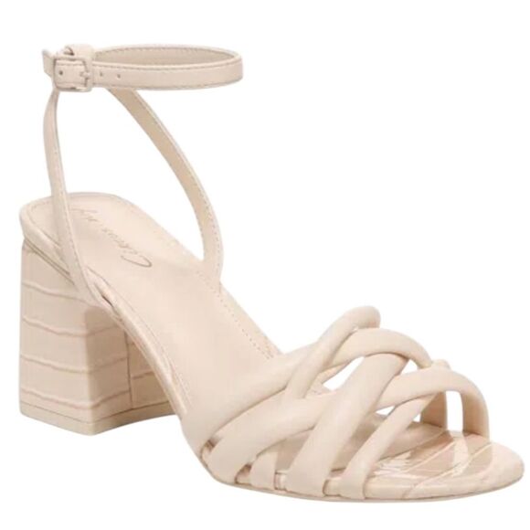 CIRCUS BY SAM EDELMAN Onna Faux Leather Ankle Strap Block Heel in Vanilla Bean - Picture 1 of 9